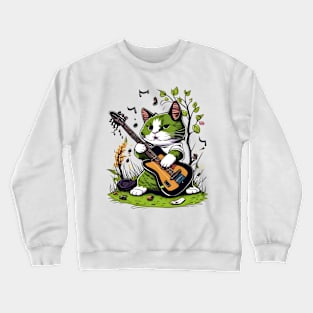 Funny Cat Playing Guitar - Cat Lover Crewneck Sweatshirt